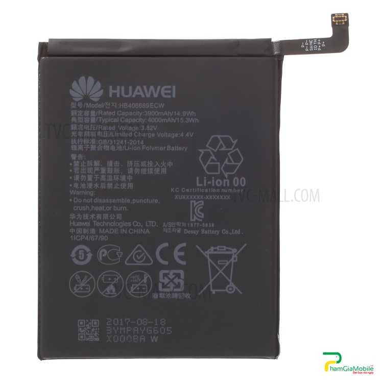 Thay Pin Huawei Y7 Prime có dung lượng 3900mAh và số vold là 3.8V , được sản xuất theo chuẩn Li-ion . Pin được cải thiện hơn Pin cũ sẽ giúp bạn tạo nên sức mạnh để tiếp tục thực hiện nhu cầu thông tin liên lạc của bạn. Hoàn hảo như một pin phụ hoặc thay thế tiện dụng.